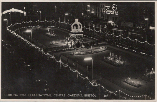 Bristol Postcard - Coronation Illuminations, Centre Gardens, Bristol XT158