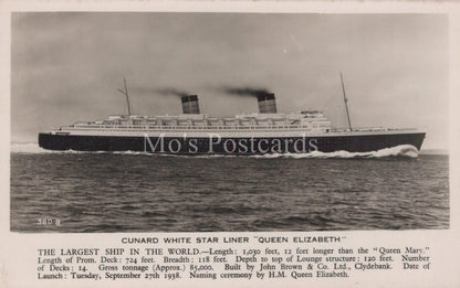 Shipping Postcard - Cunard White Star Liner Queen Elizabeth, Ocean Liner XT85