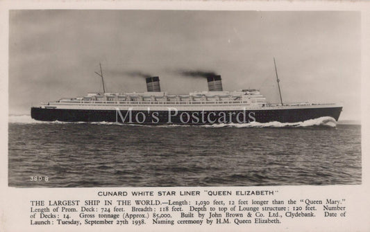 Shipping Postcard - Cunard White Star Liner Queen Elizabeth, Ocean Liner XT85
