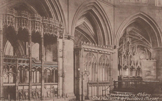 Gloucestershire Postcard - Tewkesbury Abbey - The Warwick & Founders.... RS24462