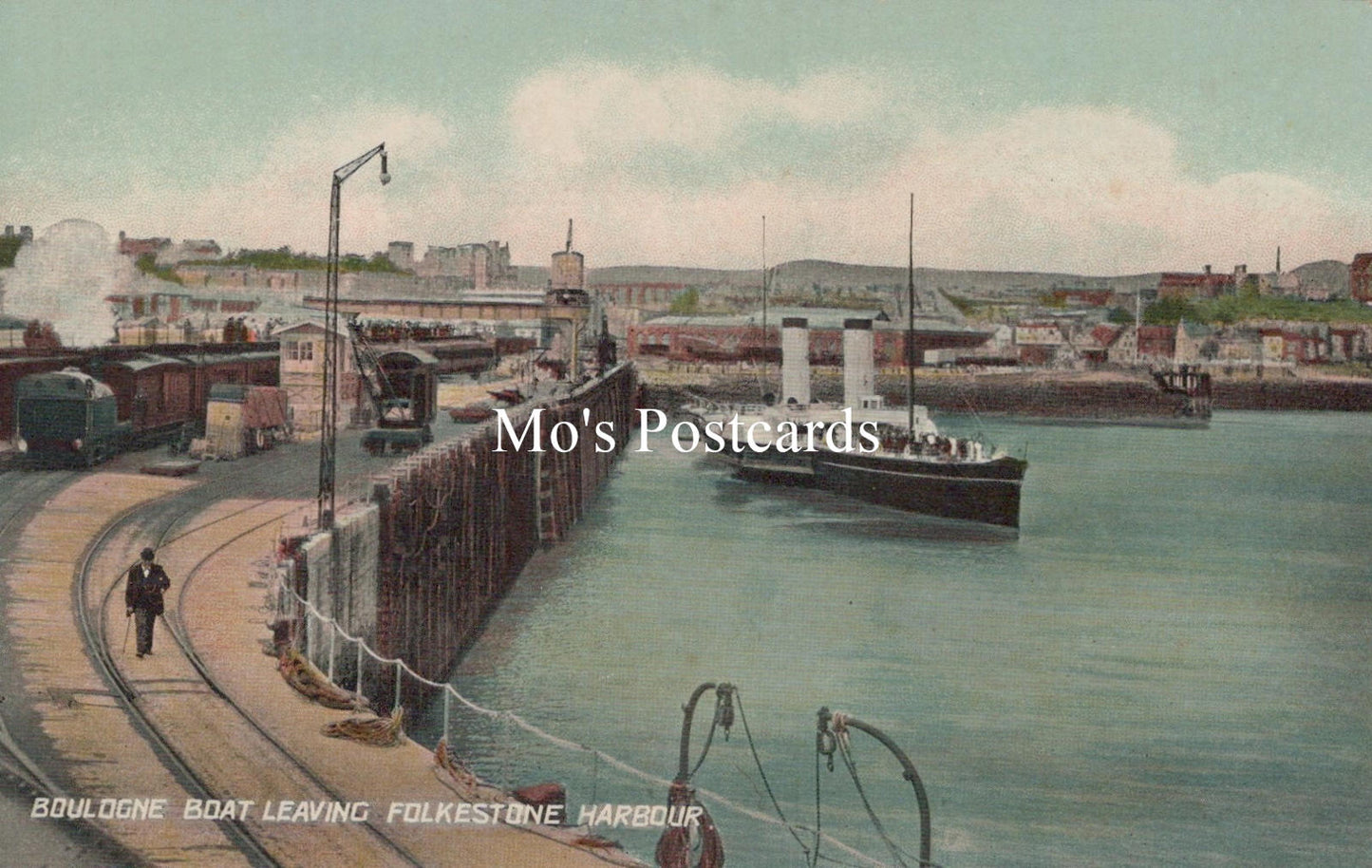 Kent Postcard - Boulogne Boat Leaving Folkestone Harbour  SW19447