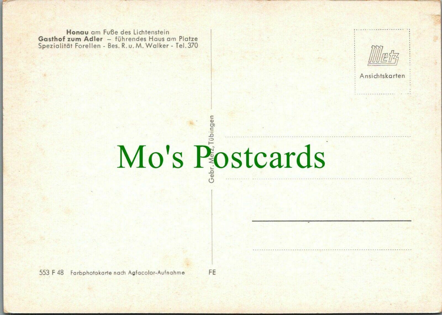 Germany Postcard - Gasthof Zum Adler, Honau, Lichtenstein  RRR1213