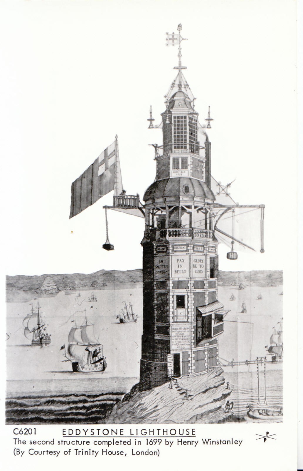 Devon Postcard: Eddystone Lighthouse Henry Winstanley Art Historic View U76