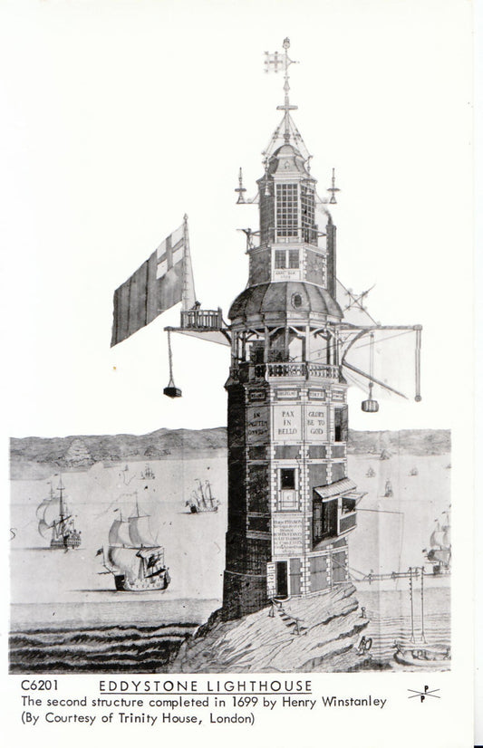Devon Postcard: Eddystone Lighthouse Henry Winstanley Art Historic View U76