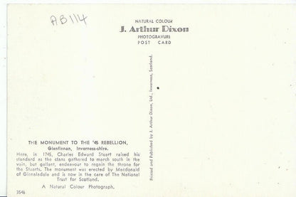 Scotland Postcard - The Monument To The '45 Rebellion, Glenfinnan   AB114
