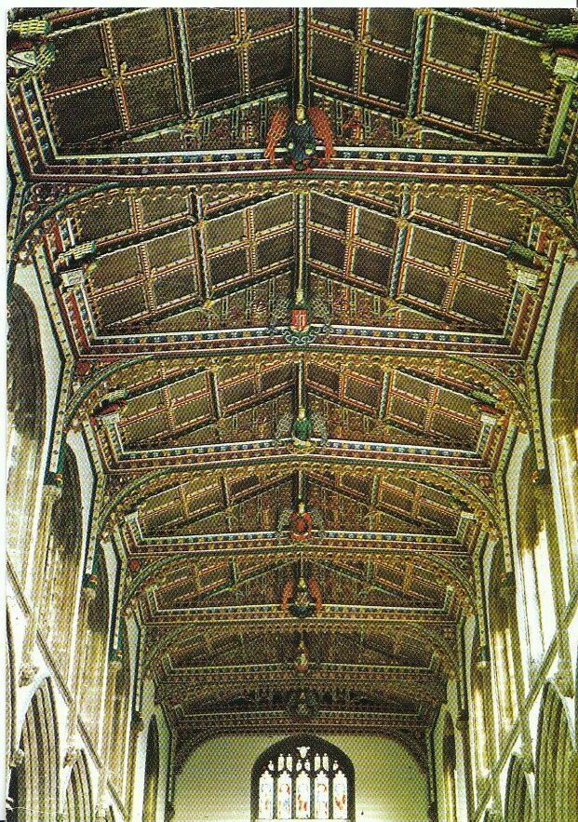 Somerset Postcard - Coloured Nave Roof, St Cuthbert's Church, Wells  AB822