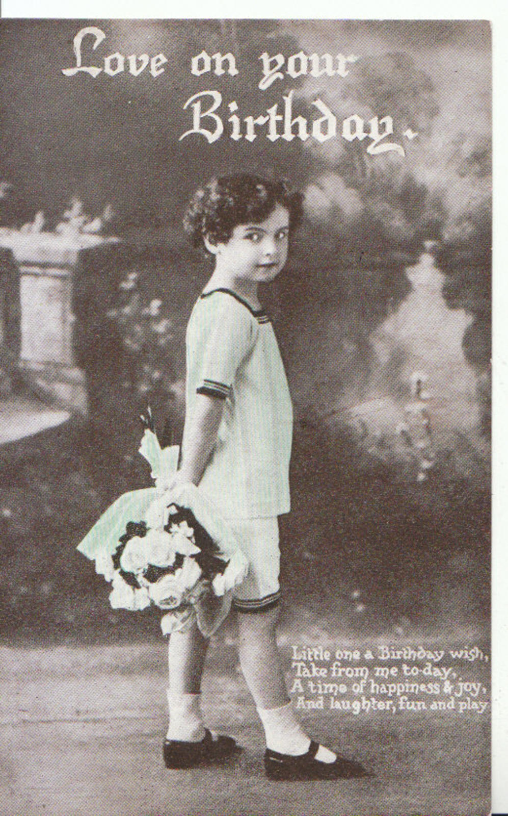 Greetings Postcard - Child Holding Flowers - Love On Your Birthday  15766A