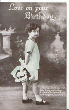 Load image into Gallery viewer, Greetings Postcard - Child Holding Flowers - Love On Your Birthday  15766A
