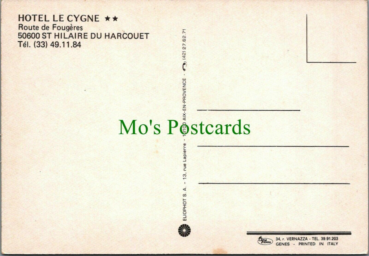 France Postcard - Hotel Le Cygne - St Hilaire Du Harcouet   RR10744
