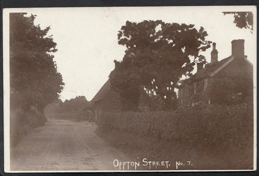 Suffolk Postcard: Offton Street Rural Lane Barn Cottages RPPC BH1272