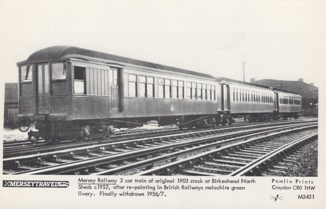 Transport Postcard - Mersey Railway 3 Car Train, Birkenhead North Sheds - XT36
