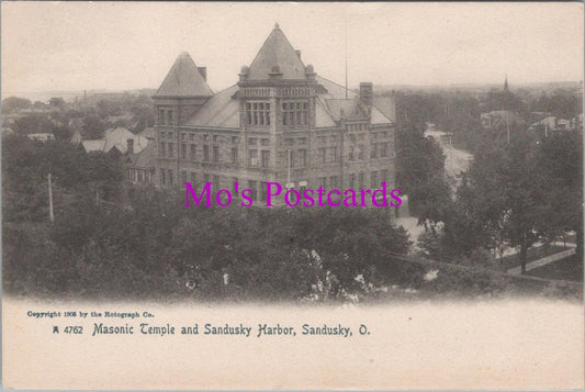 America Postcard - Sandusky, Ohio, Masonic Temple & Sandusky Harbor HM502