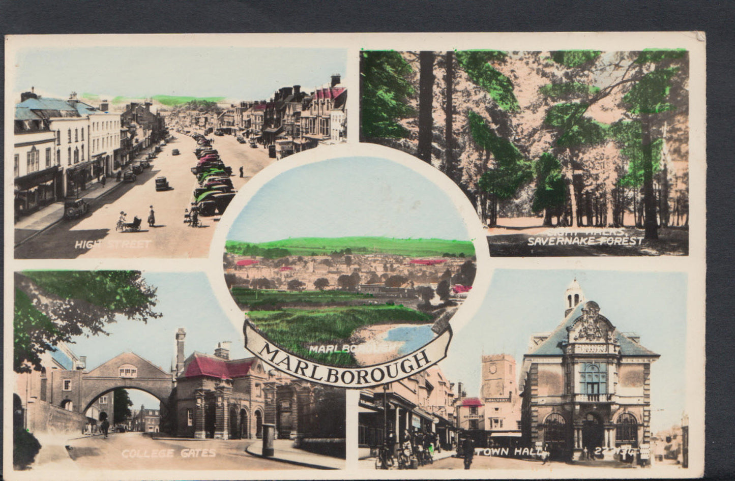 Wiltshire Postcard: Marlborough Multiview Town Hall College Gates RPPC T275
