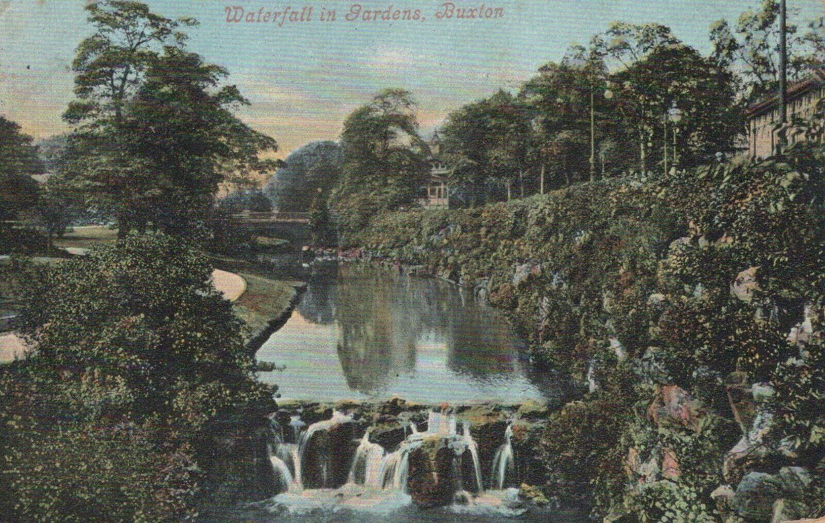 Derbyshire Postcard - Waterfall in Gardens, Buxton    RS23395