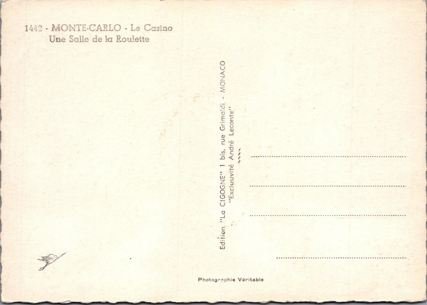 Monaco Postcard - Monte Carlo - Le Casino Une Salle De La Roulette  RRR1443