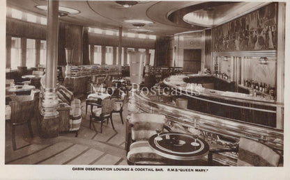 Shipping History Postcard - Ocean Liner, R.M.S.Queen Mary, Cocktail Bar  XT103