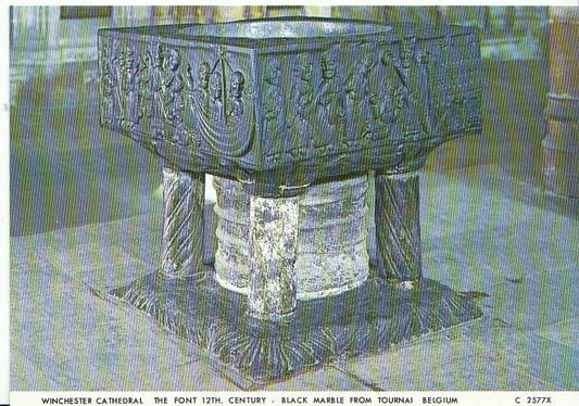 Hampshire Postcard - Winchester Cathedral, The Font 12th Century, Marble AB234