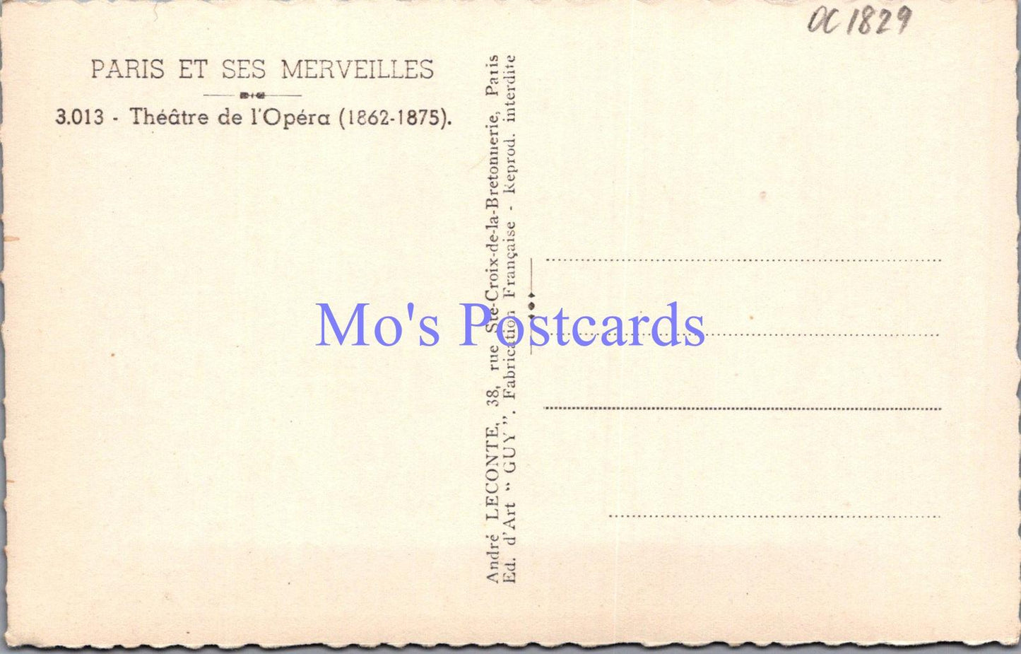 France Postcard - Paris Et Ses Merveilles, Theatre De L'Opera DC1829