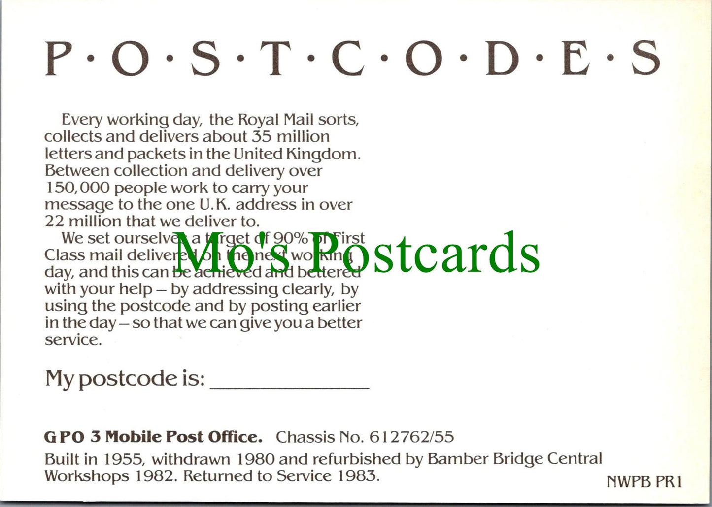 Road Transport Card - Royal Mail G.P.O 3 Mobile Post Office Ref.RR14617
