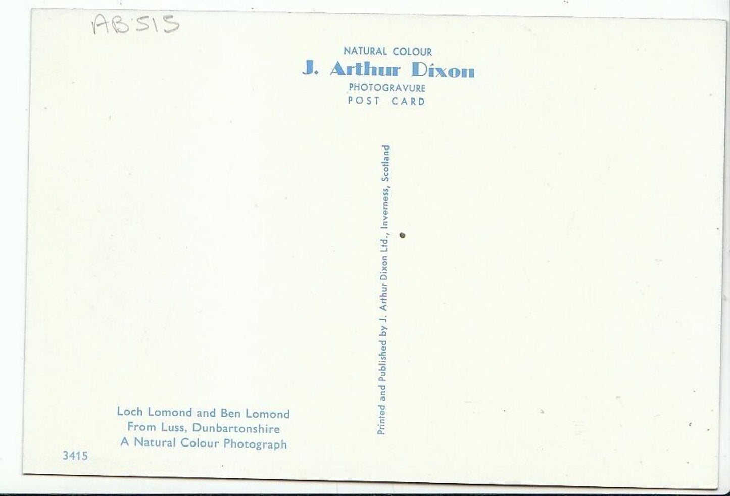 Scotland Postcard - Loch Lomond and Ben Lomond from Luss, Dunbartonshire  AB515
