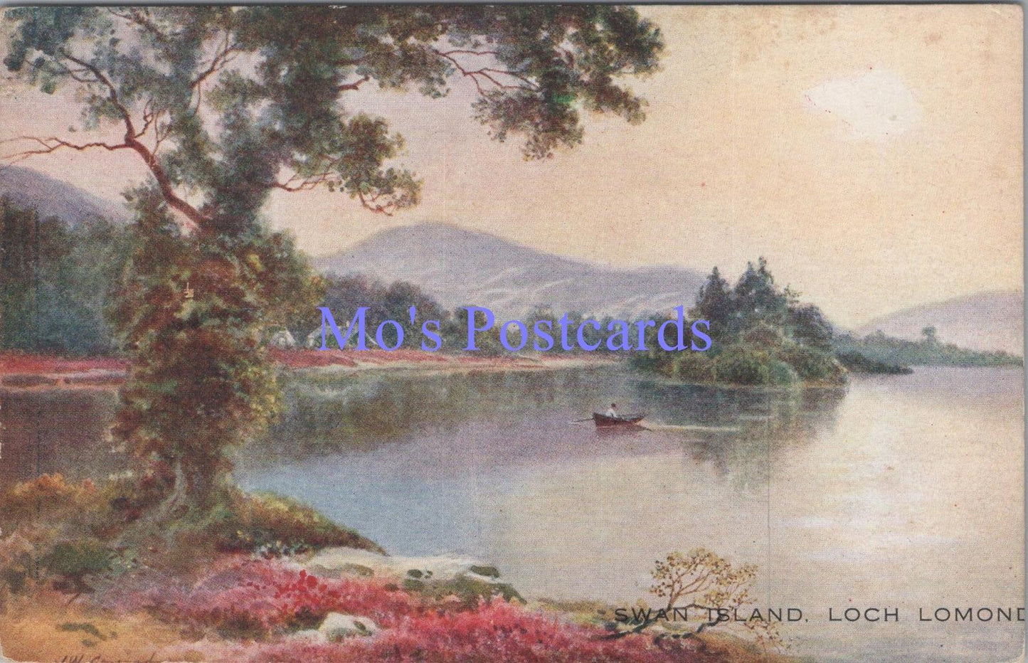 Scotland Postcard - Swan Island, Loch Lomond. Artist View. Art Colour   DC1995