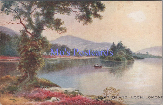 Scotland Postcard - Swan Island, Loch Lomond. Artist View. Art Colour   DC1995