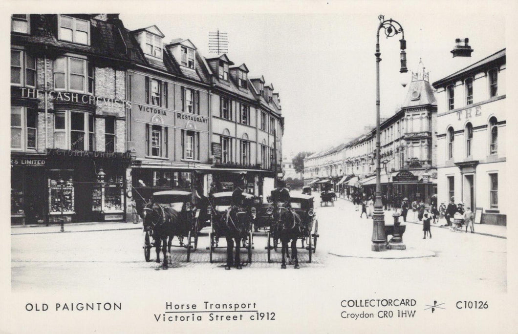Devon Postcard - Old Paignton, Horse Transport, Victoria Street c1912 - XT5