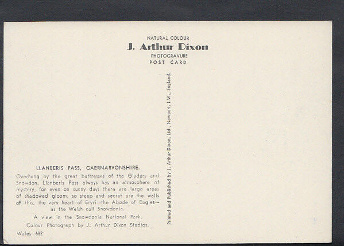 Wales Postcard - Llanberis Pass, Caernarvonshire    RR2380