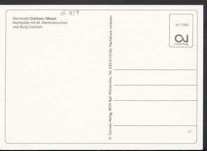 Germany Postcard-Weinstadt Cochem, Mosel,Marktplatz Mit St Martinsbrunnen RR1039