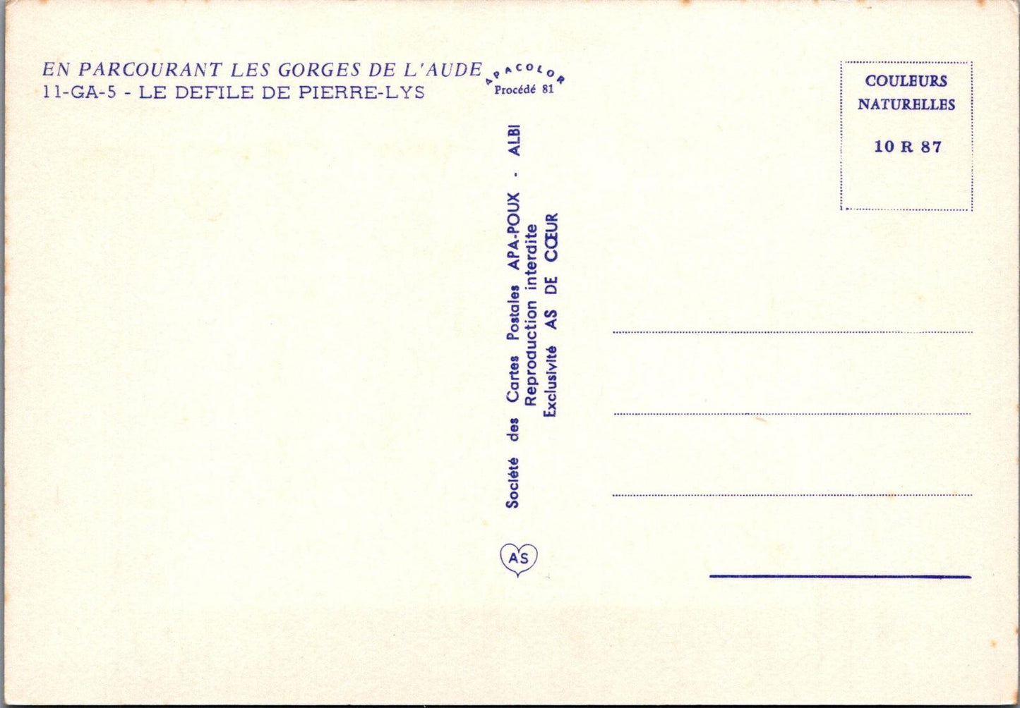 France Postcard - Le Defile De Pierre-Lys, En Parcourant Les Gorges De...RR15546