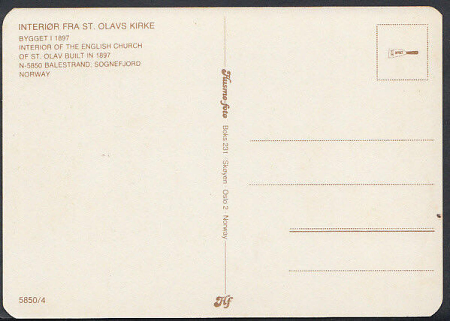 Norway Postcard - Interior Fra St.Olavs Kirke    RR2345