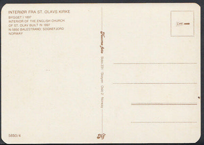 Norway Postcard - Interior Fra St.Olavs Kirke    RR2345