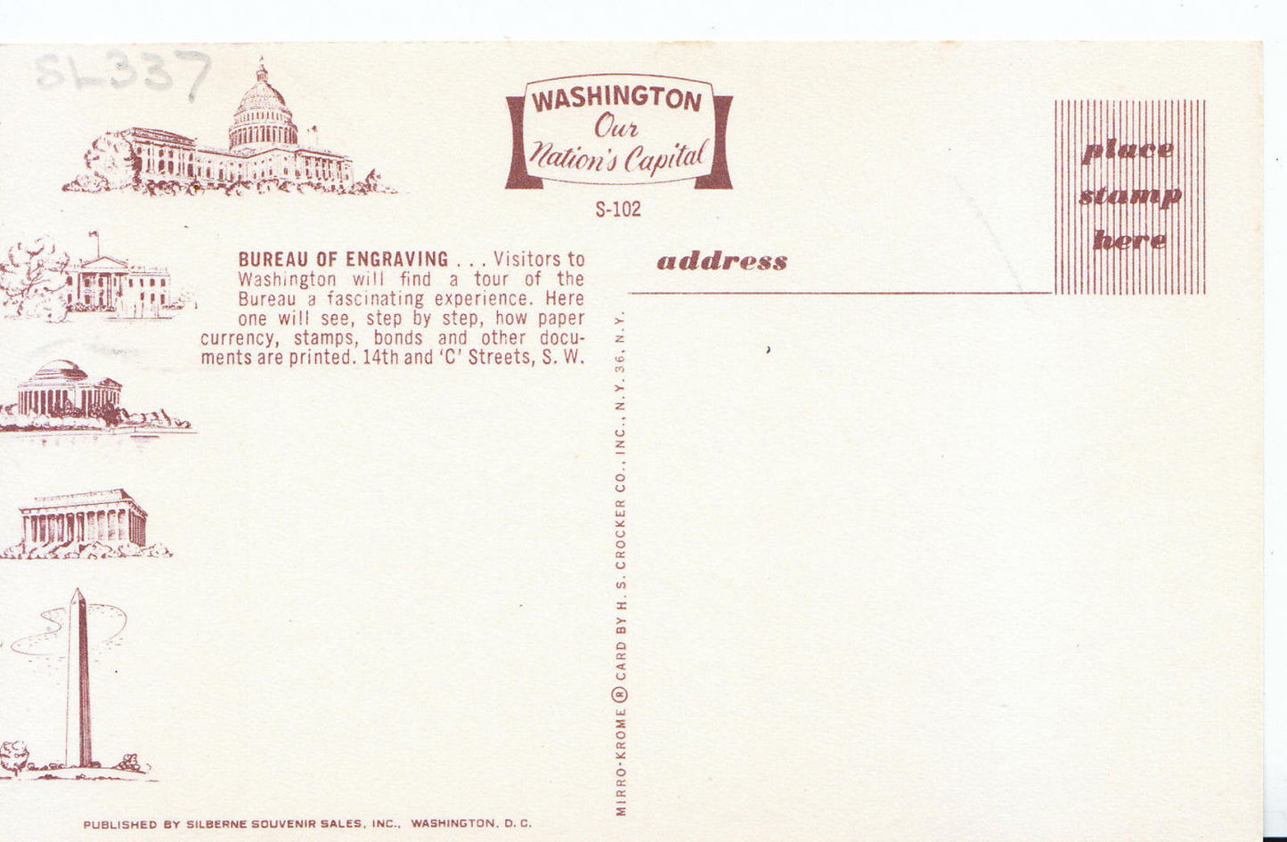 America Postcard - Bureau of Engraving, Washington D.C.   SL337