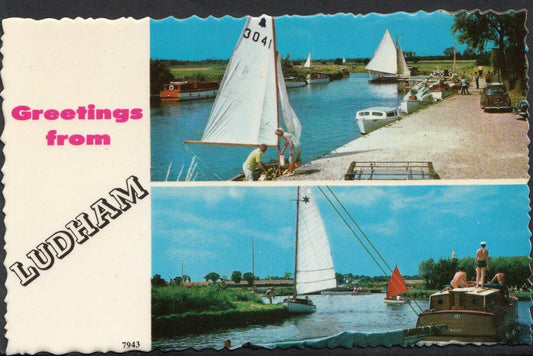 Norfolk Postcard Wroxham Norfolk Broads Multi View Sailing Boats 1970s RT2466