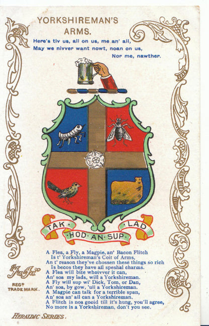 Comic Postcard: Yorkshireman's Coat of Arms Humorous Heraldry Tak Hod An Sup  3704A