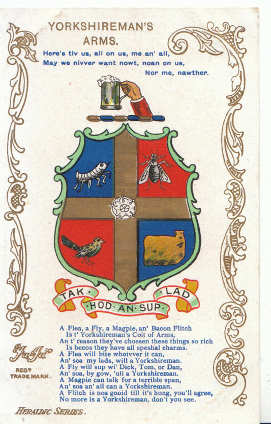 Comic Postcard: Yorkshireman's Coat of Arms Humorous Heraldry Tak Hod An Sup  3704A
