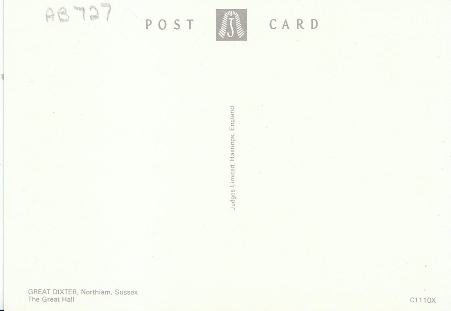 Sussex Postcard - The Great Hall, Great Dixter, Northiam  AB727
