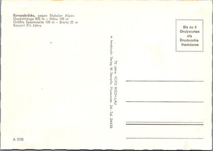 Austria Postcard - Europabrucke, Gegen Stubaier Alpen Gesamtlange 820m RRR1470