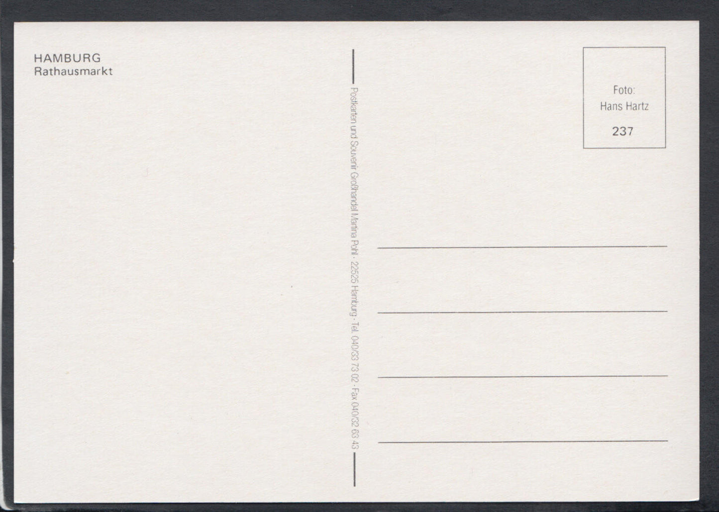 Germany Postcard - Hamburg - Rathausmarkt   RR5717