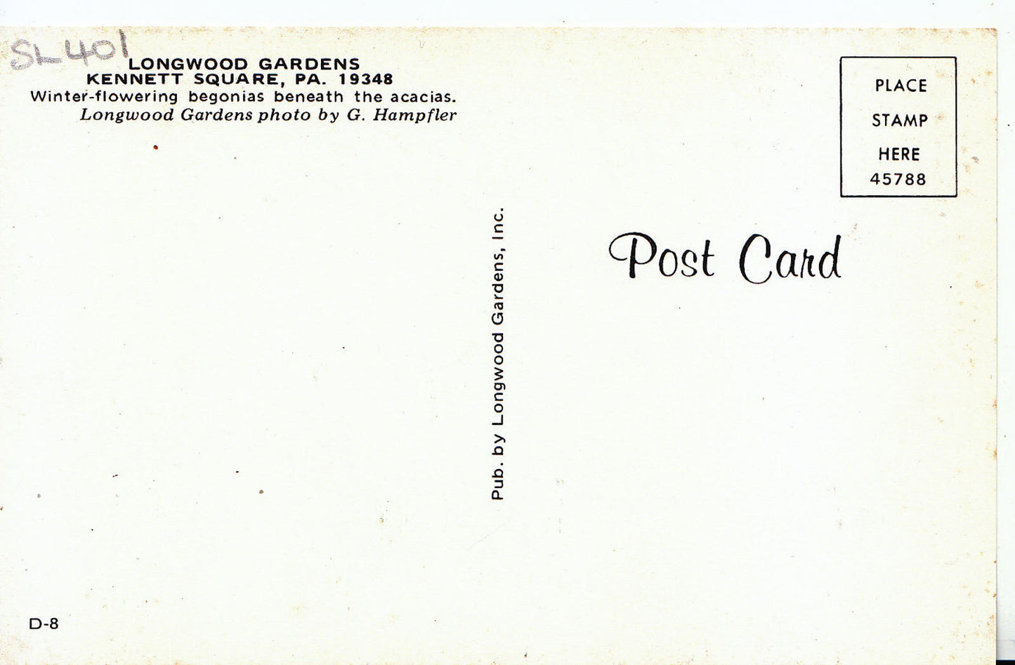 America Postcard - Longwood Gardens, Kennett Square, Pennsylvania   SL401