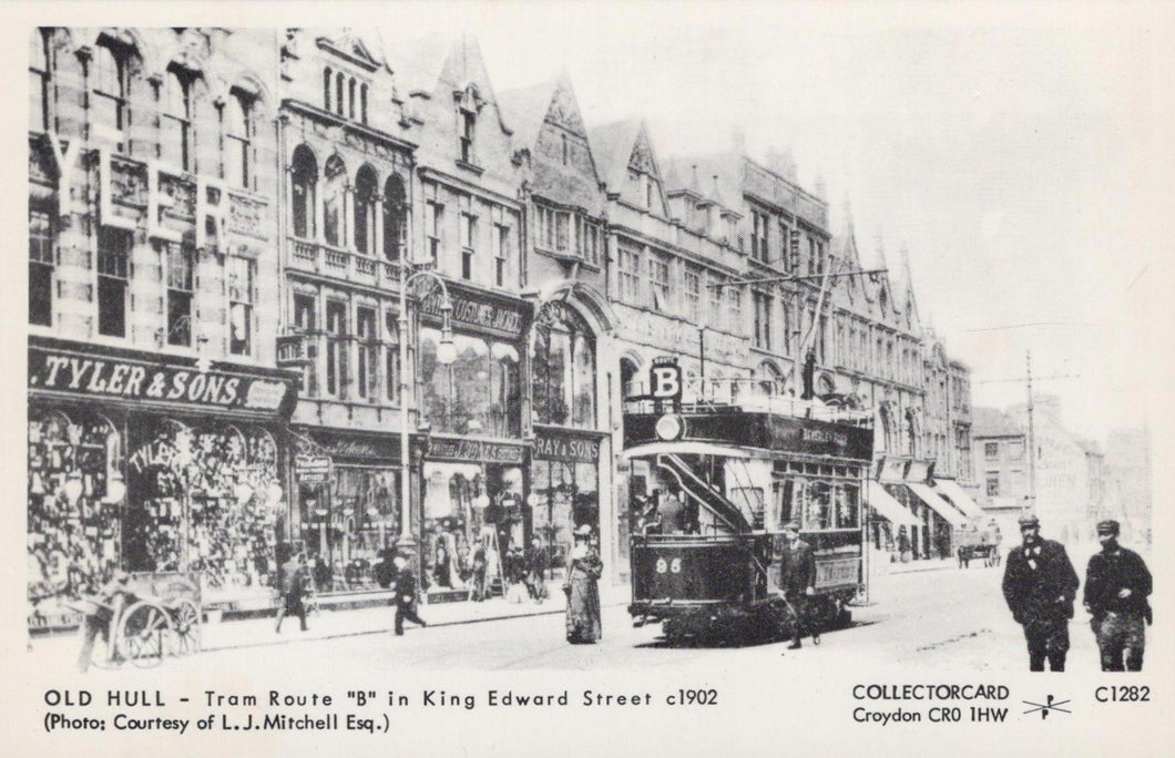 Yorkshire Postcard - Old Hull, Tram Route in King Edward Street c1902 - XT1