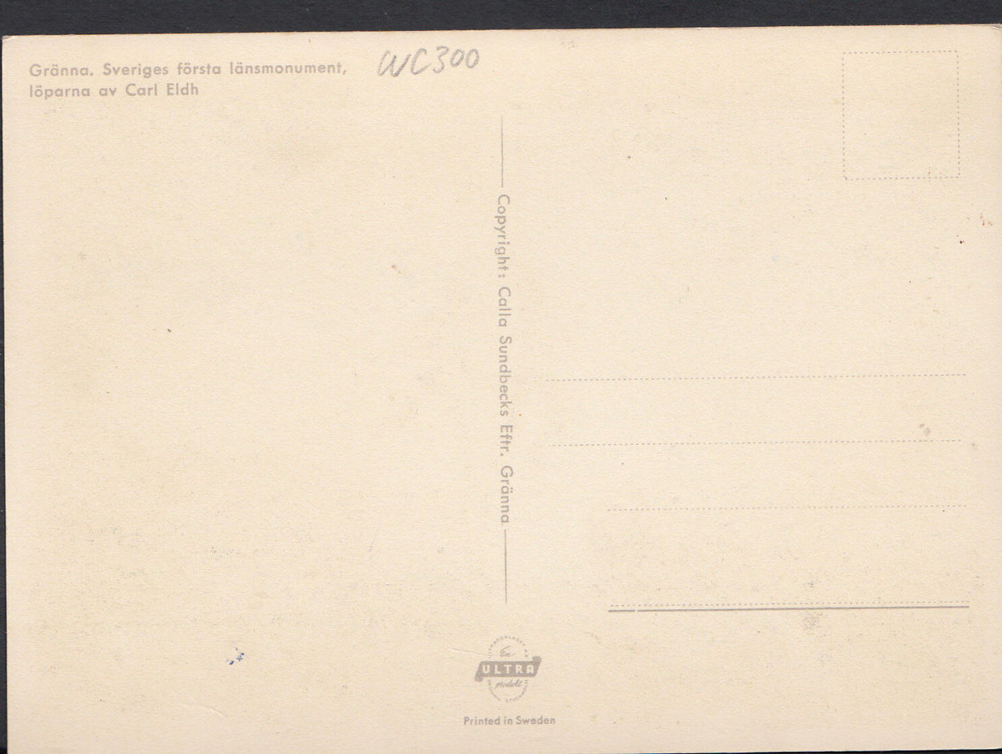 Sweden Postcard - Granna, Sveriges Forsta Iansmonument   WC300