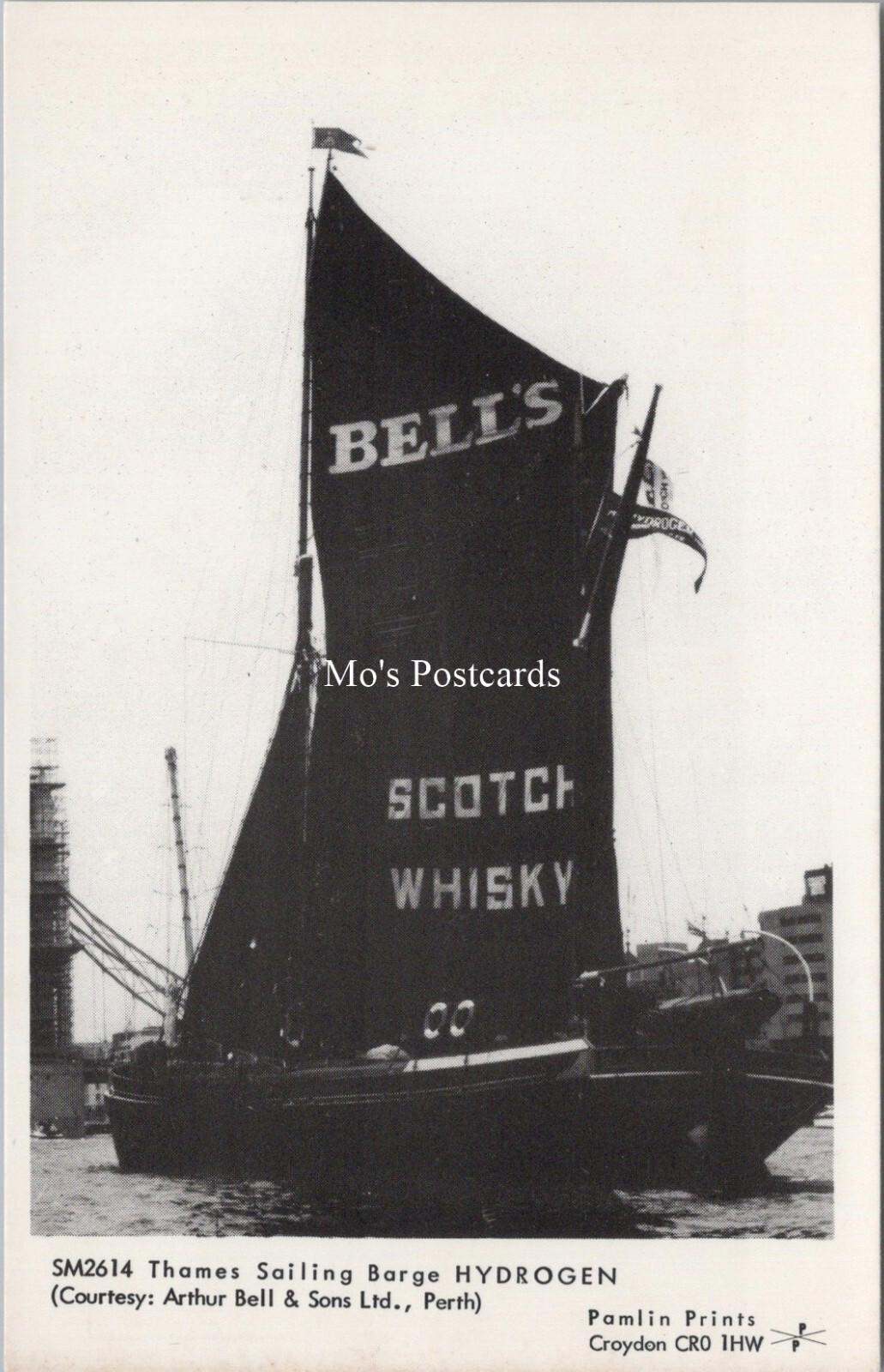 Sailing Barge Postcard: Thames Barge Hydrogen, Scotch Whiskey (Repro) RS40437