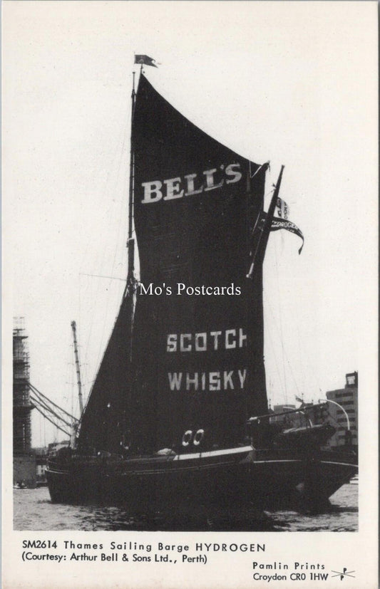Sailing Barge Postcard: Thames Barge Hydrogen, Scotch Whiskey (Repro) RS40437