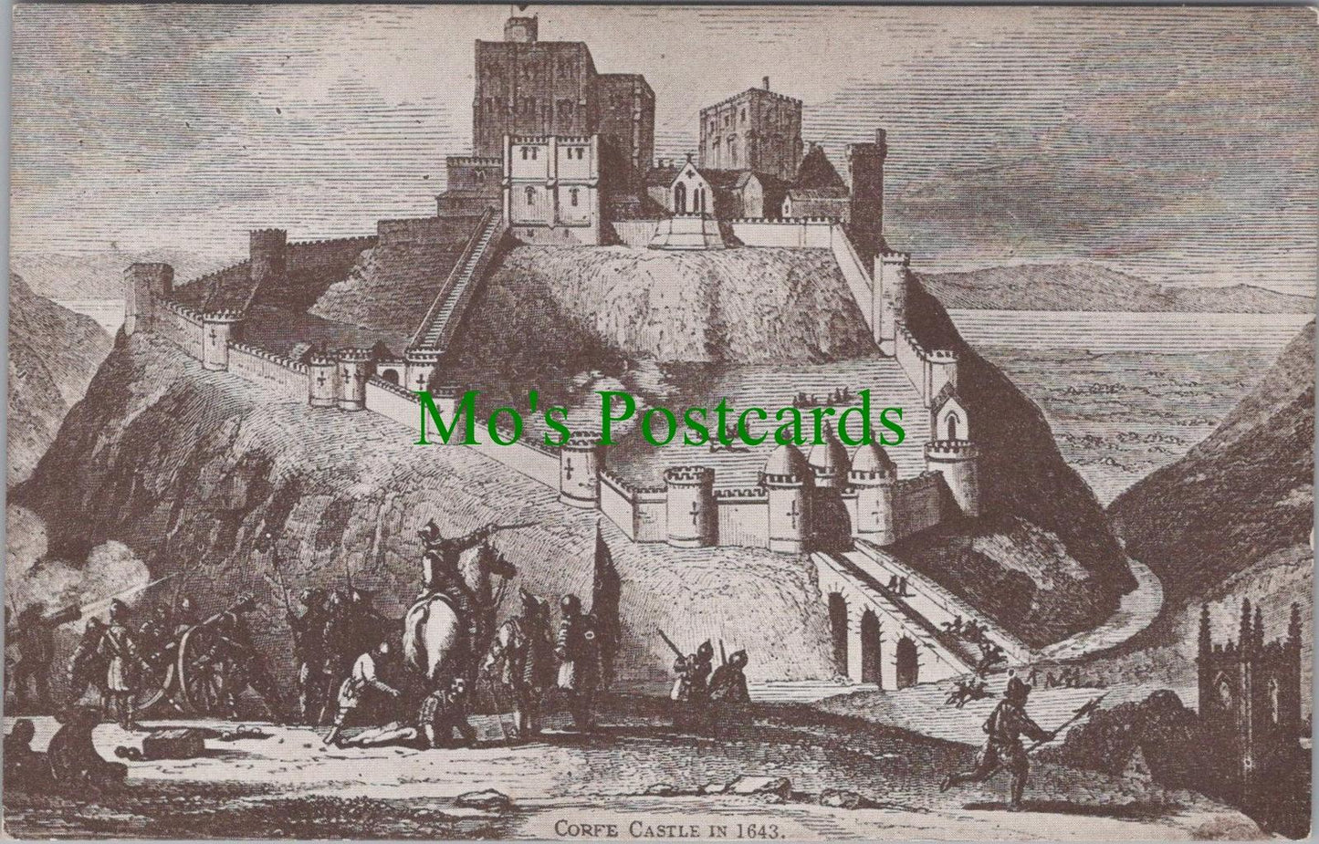Dorset Postcard - Corfe Castle in 1643   RS31574