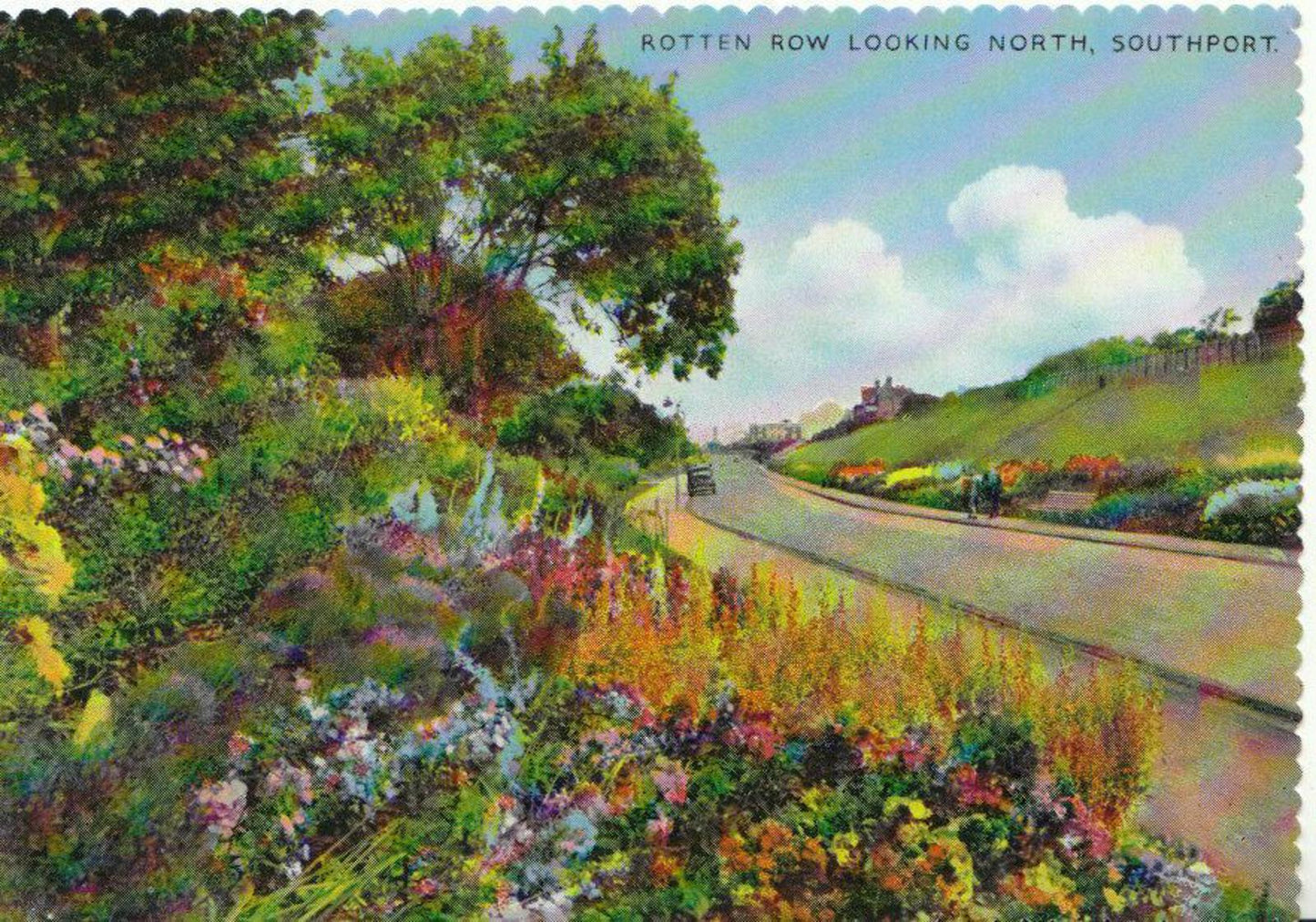 Lancashire Postcard: Rotten Row Looking North Southport Herbaceous Border 3553A