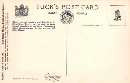 Royalty Postcard -Semi-State Road Landau, The Royal Mews, Buckingham Palace XT92