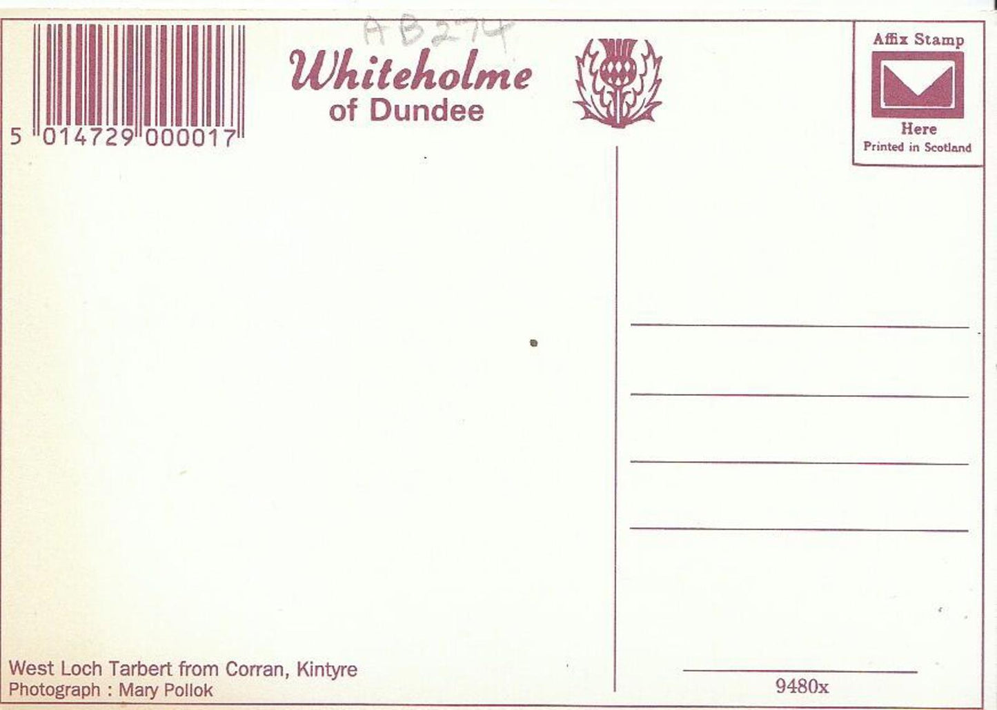 Scotland Postcard - West Loch, Tarbert from Corran, Kintyre, Argyll   AB274