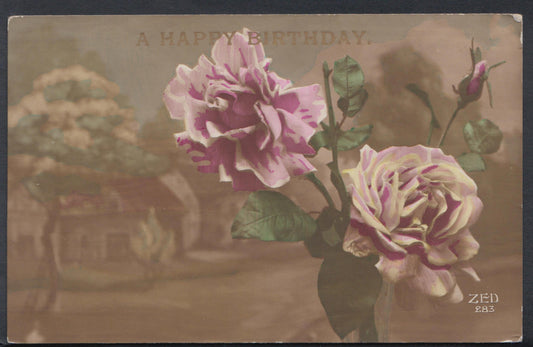 Greetings Postcard - A Happy Birthday - Flowers - Roses   RS7497