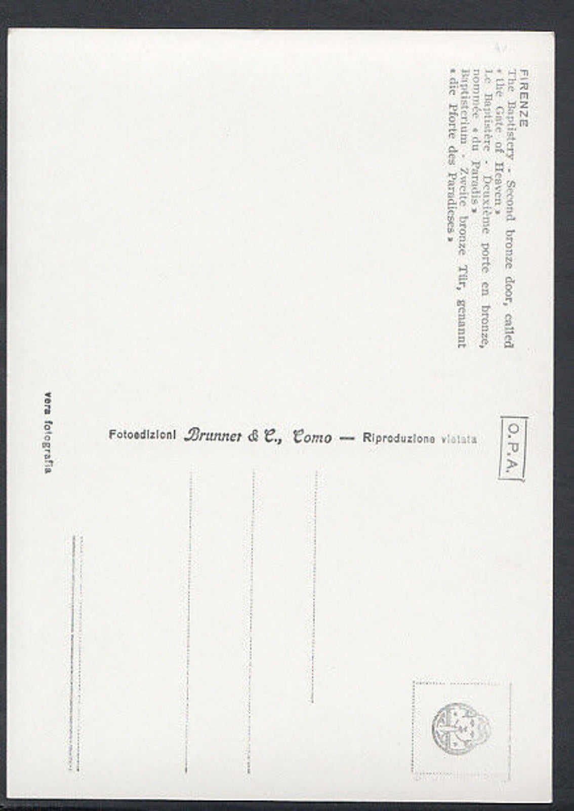 Italy Postcard - Firenze - The Baptistery, Second Bronze Door   RR2234